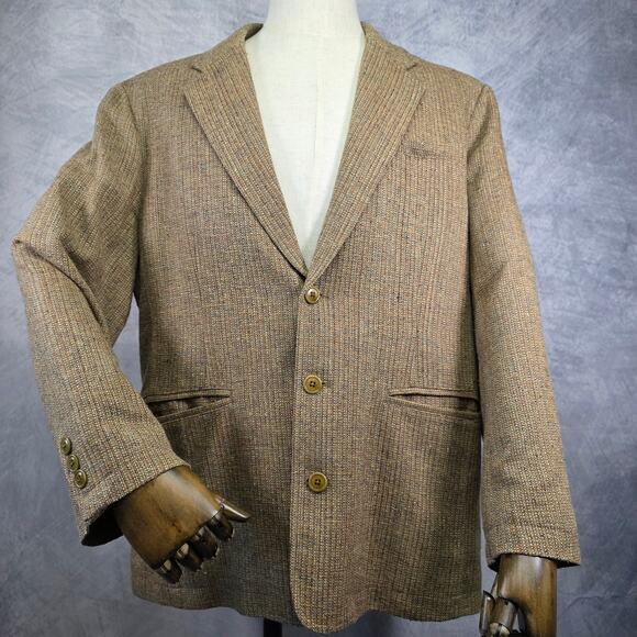 Territory Ahead Blazer Mens 44S Tan Brown Textured Silk Tweed Sport Coat Jacket - Picture 1 of 16